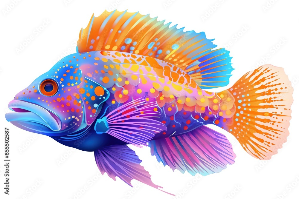 Fototapeta premium A wrasse fish clipart, ocean fish element, digital illustration, colorful, isolated on white background