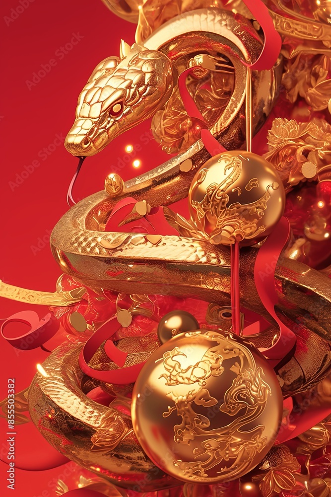 Fototapeta premium Happy New Year of the Snake according to the Chinese calendar 2025 year of the snake. Background with snake