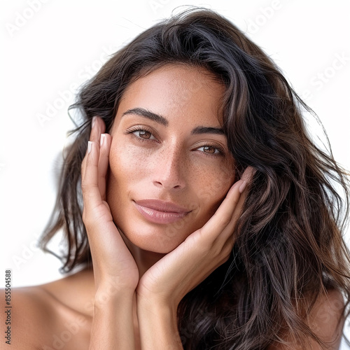 35-39 year old Beauty Brazilian women spa skin healthy on 100% isolate white background. photo