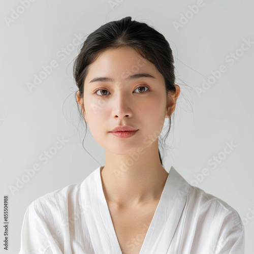 35-39 year old Beauty Japanese Asian women spa skin healthy on 100% isolate white background. photo