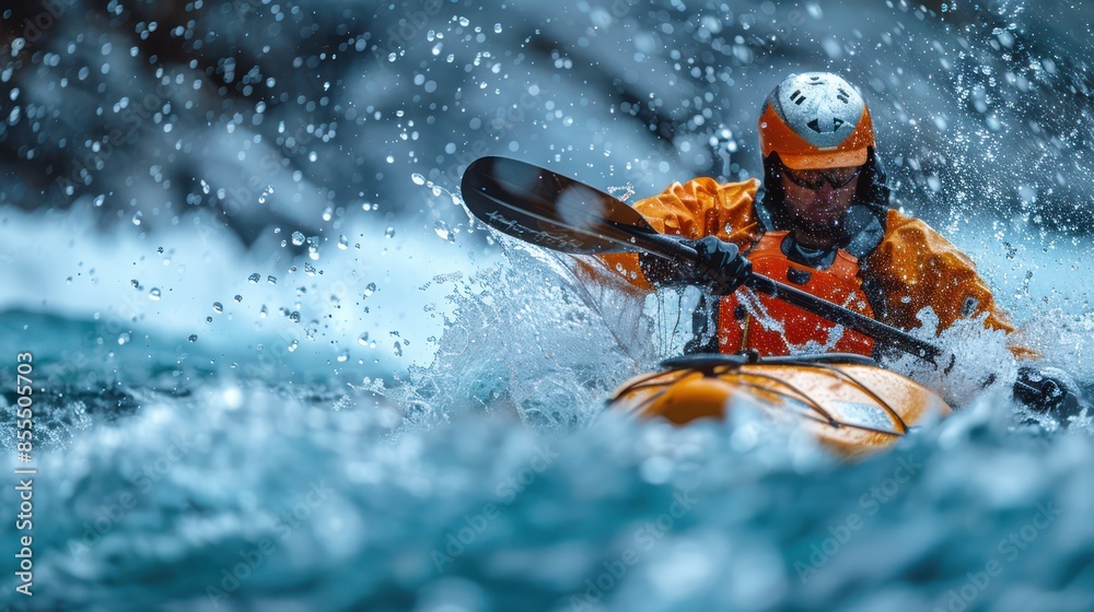 Kayaker Navigating Turbulent Waters Kayaker Navigating Turbulent Waters