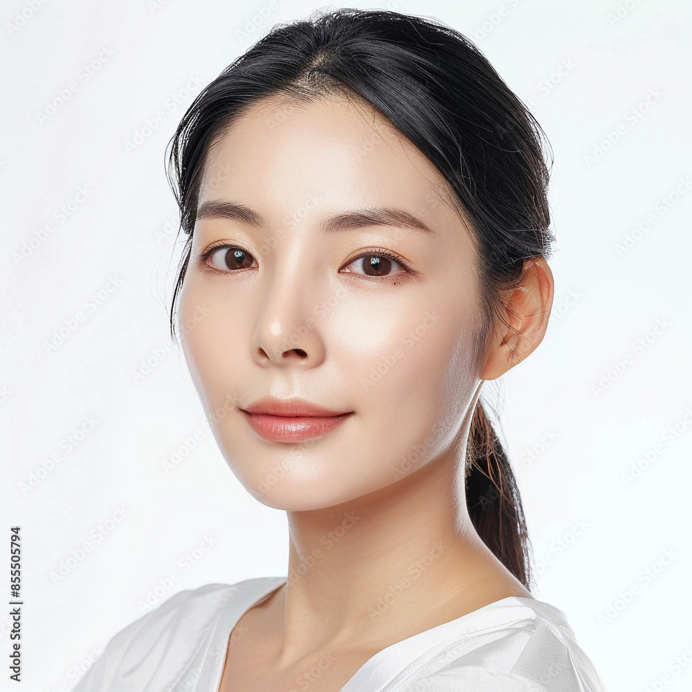 Naklejka premium 40-45 year old Beauty South Korean Asian women spa skin healthy on 100% isolate white background.