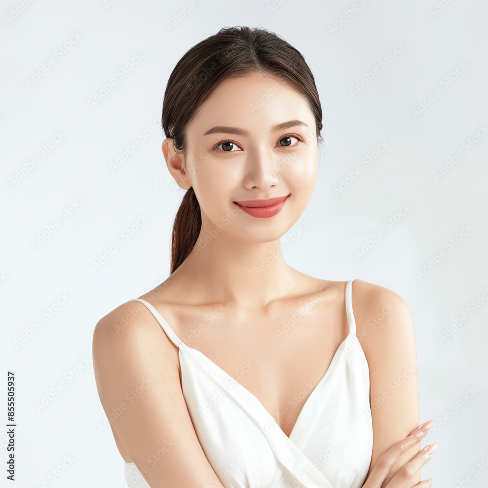 Beauty Asian women spa skin healthy on 100% isolate white background.