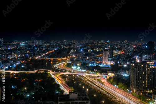 Saigon at night with light trails