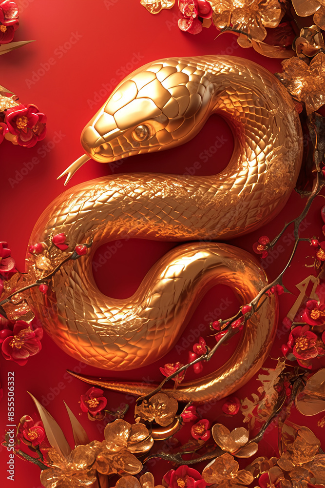 Obraz premium Happy New Year of the Snake according to the Chinese calendar 2025 year of the snake. Background with snake