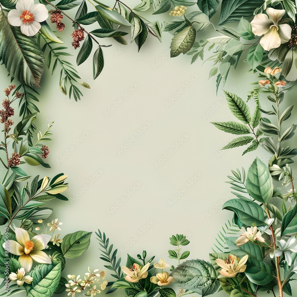Fototapeta premium Lush Botanical Frame with Delicate Flowers and Natural Textures