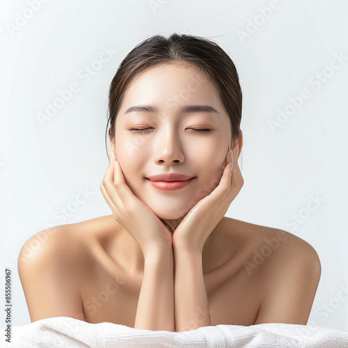 Beauty Asian women spa skin healthy on 100% isolate white background.