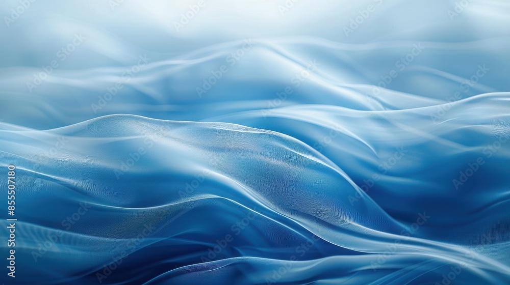 Obraz premium Abstract blue flowing fabric with soft waves and gentle folds, creating a serene and calming visual effect.