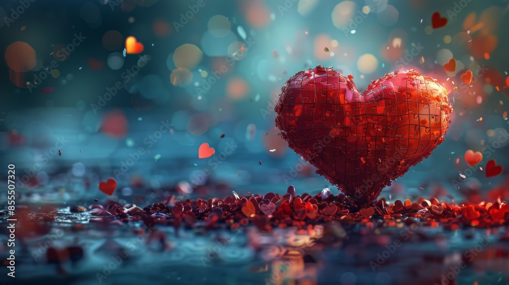 Floating Puzzle of Love: 3D Style Illustration with Puzzle Pieces, Floating Borders Against a High Definition Background Floating Puzzle of Love: 3D Style Illustration with Puzzle Pieces, Floating Borders Against a High Definition Background