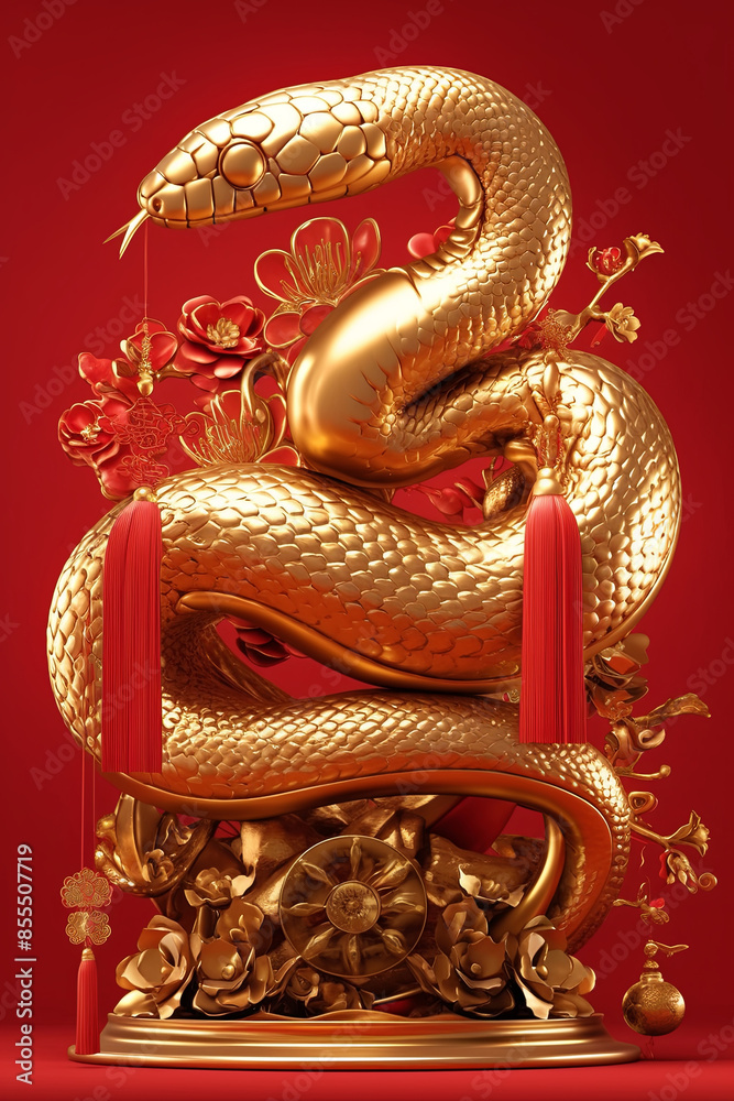 Obraz premium Happy New Year of the Snake according to the Chinese calendar 2025 year of the snake. Background with snake