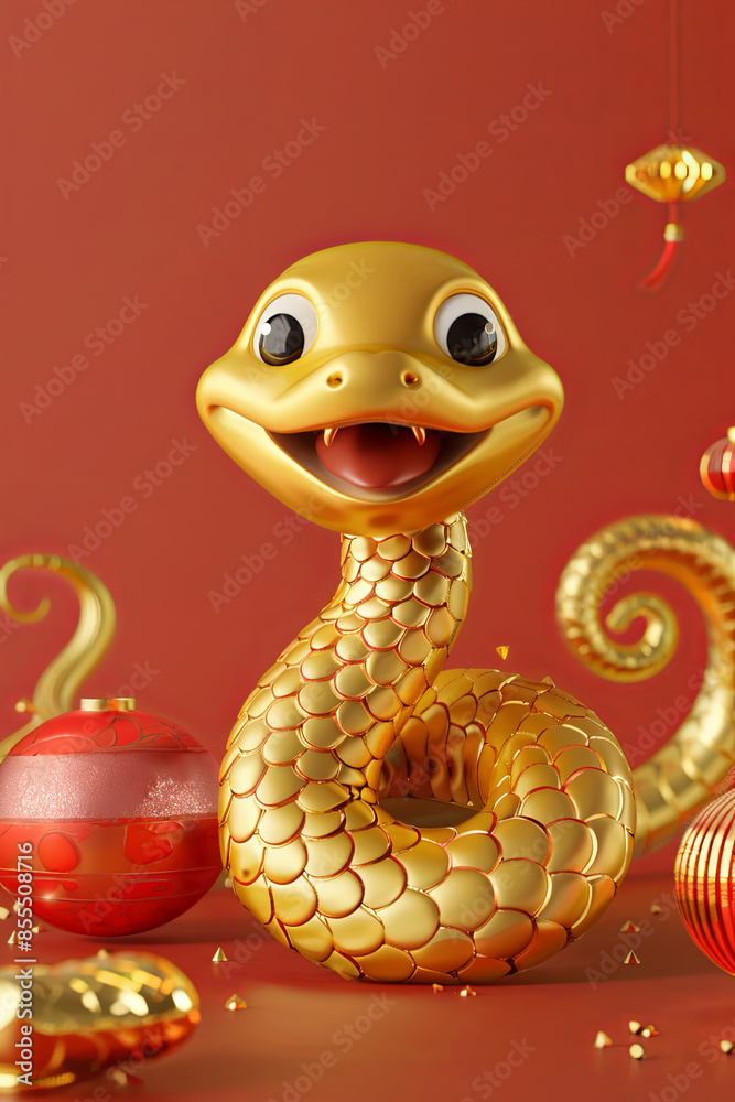 Fototapeta premium Happy New Year of the Snake according to the Chinese calendar 2025 year of the snake. Background with snake