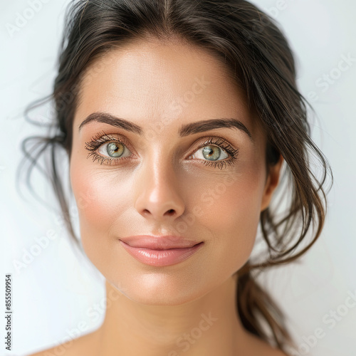 35-39 year old Beauty Brazilian women spa skin healthy on 100% isolate white background. photo