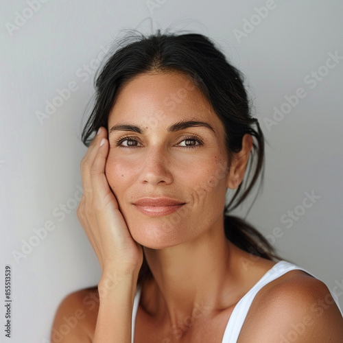 35-39 year old Beauty Venezuelan women spa skin healthy on 100% isolate white background. photo