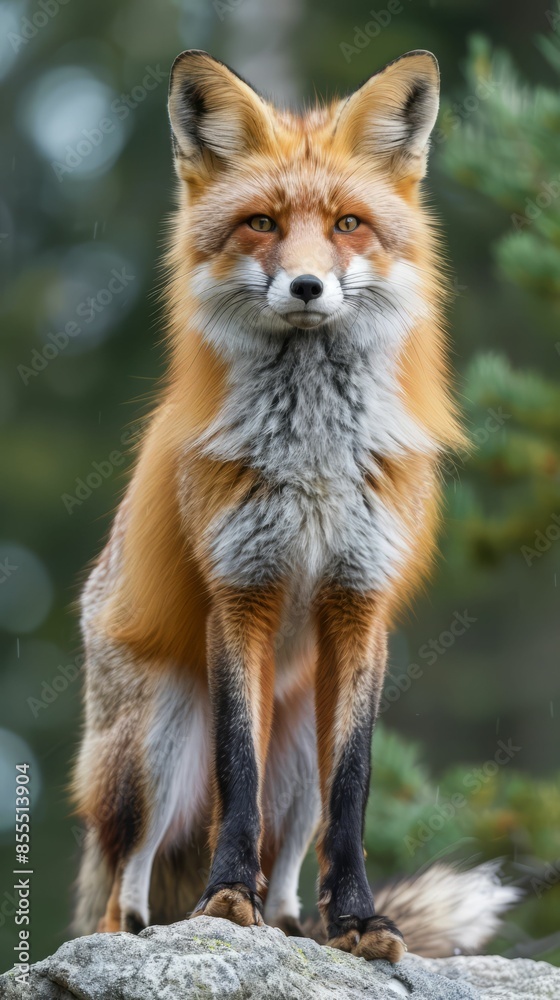 Fototapeta premium Red Fox Standing on a Rock.