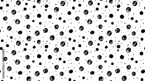 Seamless black and white hand-drawn polka dot pattern background. Abstract dots texture, perfect for textile, wallpaper, wrapping paper, and design.