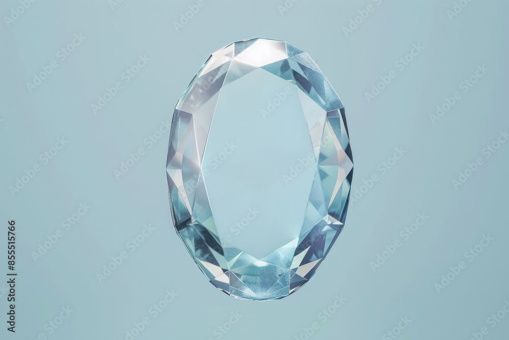 Close-up of a sparkling oval-shaped diamond or gemstone on a gradient light blue background, showcasing its clarity and brilliance. Close-up of a sparkling oval-shaped diamond or gemstone on a gradient light blue background, showcasing its clarity and brilliance.