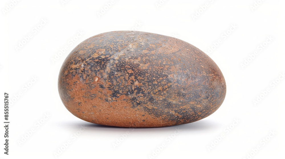 Close-up of a smooth, rounded stone with a mix of earthy tones on a white background. Close-up of a smooth, rounded stone with a mix of earthy tones on a white background.