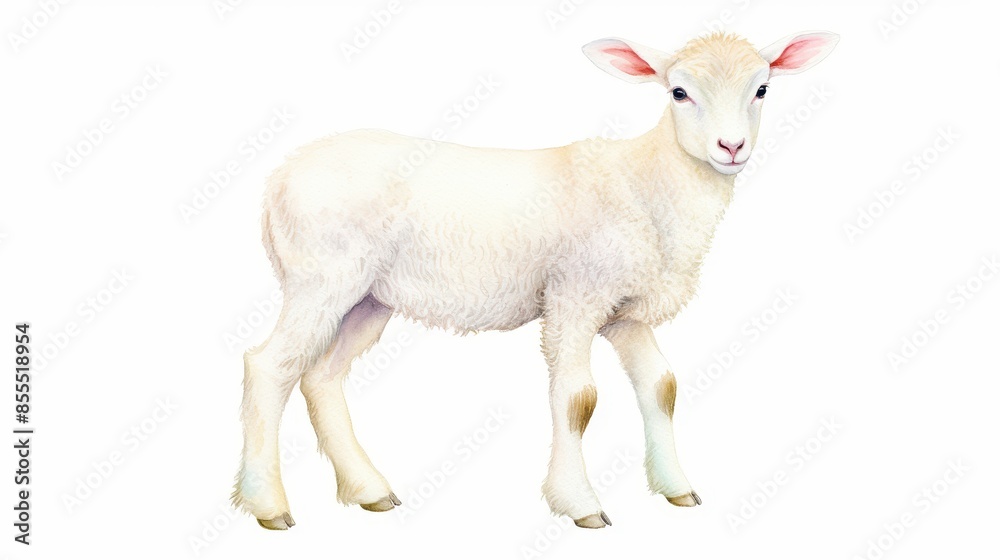 White lamb illustration standing, isolated on a white background. Perfect for educational materials, children's books, and farm-related designs.