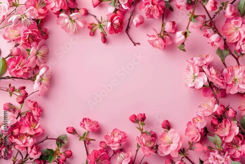 Luscious floral blossoms artfully arranged in a rectangular frame shape on a vibrant backdrop, providing a captivating setting with ample space for customization and creative expression.