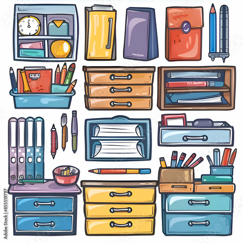 stationery drawer png stickers  on white background