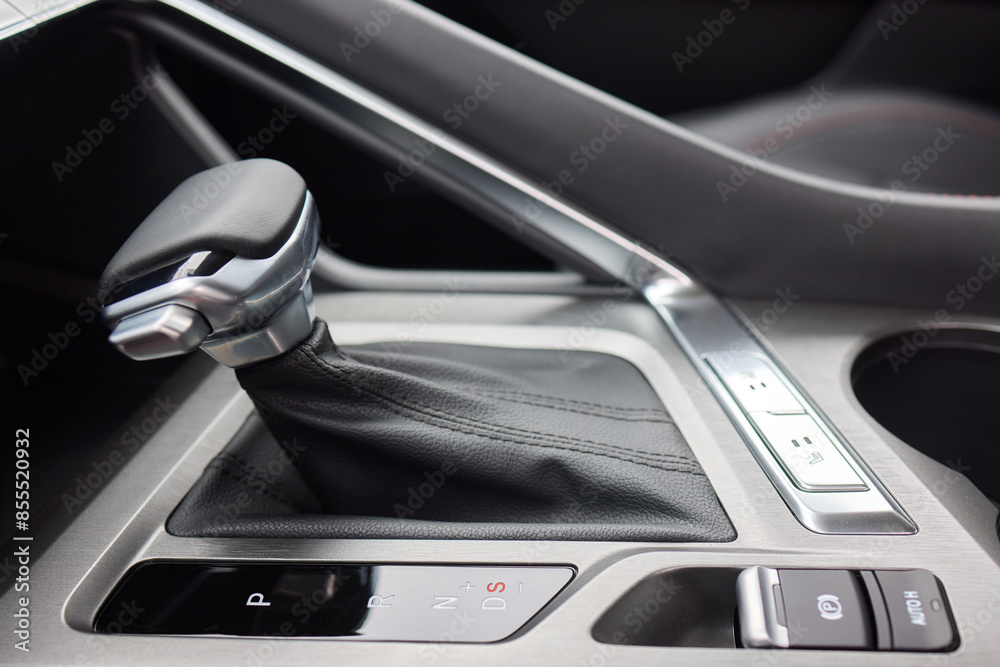 Macro shot of a car gear lever an essential auto part Macro shot of a car gear lever an essential auto part