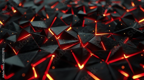 hypnotic black little triangles patterns, neon red body and gold accents, artistic render, smooth shadows, small depth of feild, octane render, hi-res details, psychedelic effects --ar 16:9