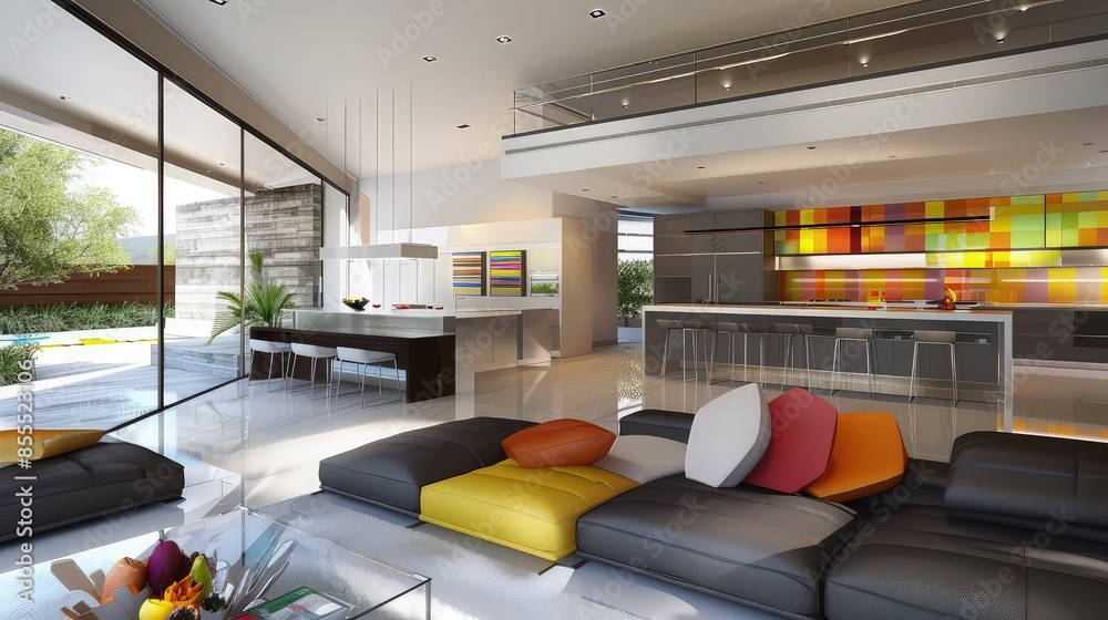 A modern open-concept space where the living room flows into the ...
