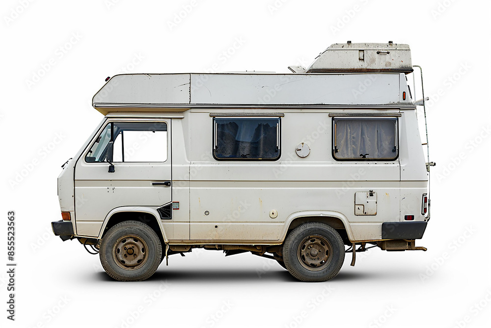 White background, camping car, back view White background, camping car, back view