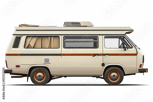 Camping car isolated on white, side perspective