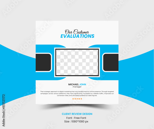 Innovative design and Innovative color, Client feedback or customer testimonial social media post design template
