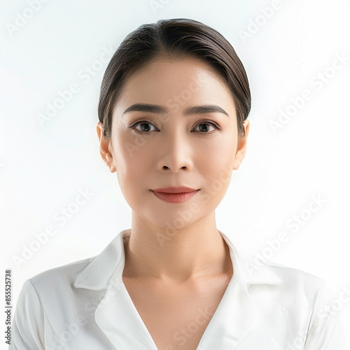 35-39 year old Beauty Brazilian women spa skin healthy on 100% isolate white background. photo
