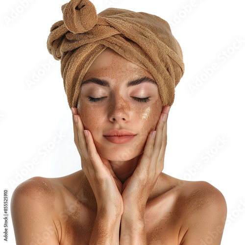 35-39 year old Beauty Brazilian women spa skin healthy on 100% isolate white background. photo