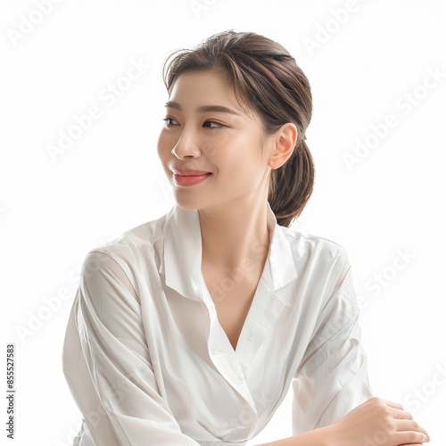 Beauty Asian women spa skin healthy on 100% isolate white background.