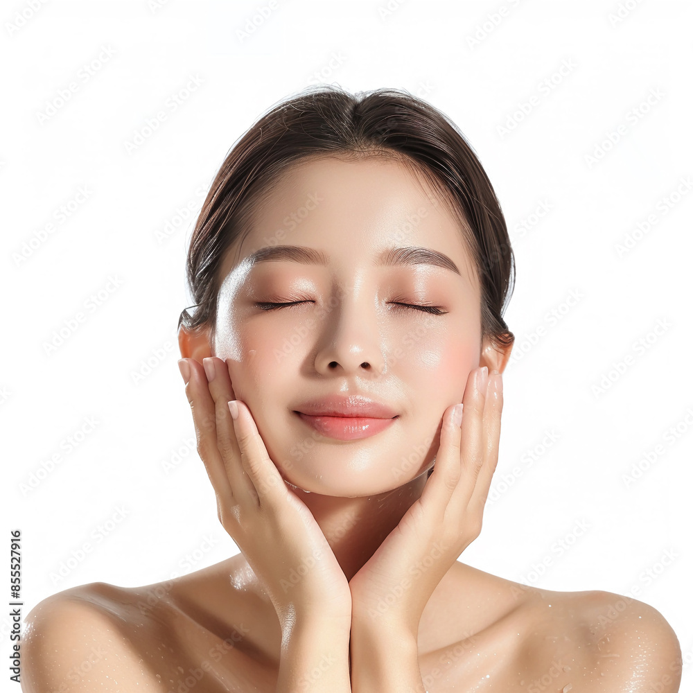 Beauty Asian women spa skin healthy on 100% isolate white background.