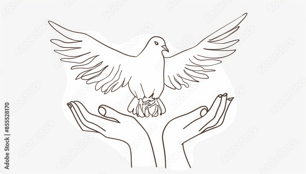 Obraz premium One continuous line drawing of flying dove