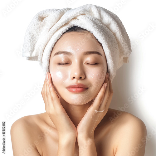 Beauty Asian women spa skin healthy on 100% isolate white background.