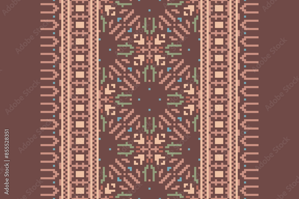 Pixel Ethnic pattern vector background. seamless pattern traditional, Design for background, wallpaper, Batik, fabric, carpet, clothing, wrapping, and textile. ethnic pattern Vector illustration. Pixel Ethnic pattern vector background. seamless pattern traditional, Design for background, wallpaper, Batik, fabric, carpet, clothing, wrapping, and textile. ethnic pattern Vector illustration.