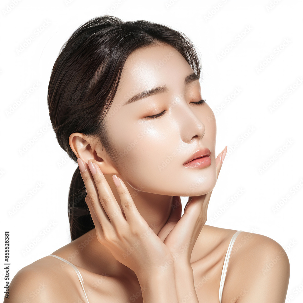 Beauty Korean Asian women spa skin healthy on 100% isolate white background.