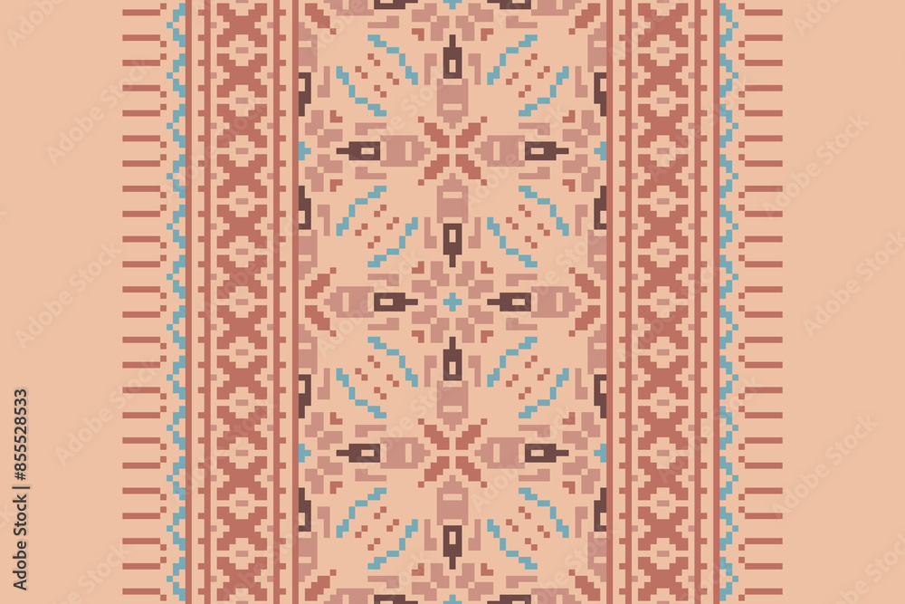 Pixel Ethnic pattern vector background. seamless pattern traditional, Design for background, wallpaper, Batik, fabric, carpet, clothing, wrapping, and textile. ethnic pattern Vector illustration. Pixel Ethnic pattern vector background. seamless pattern traditional, Design for background, wallpaper, Batik, fabric, carpet, clothing, wrapping, and textile. ethnic pattern Vector illustration.