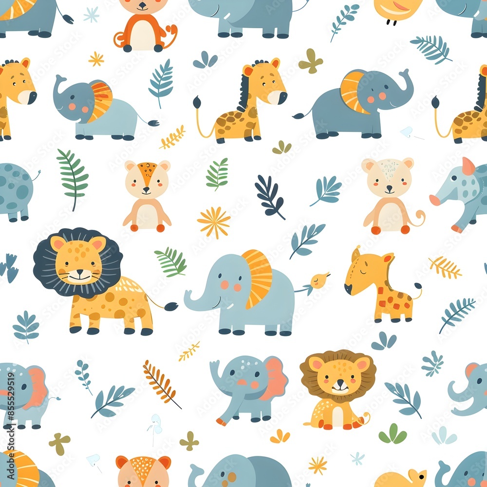 Charming Animal Themed Patterns for Adorable Baby Designs on White Background Charming Animal Themed Patterns for Adorable Baby Designs on White Background