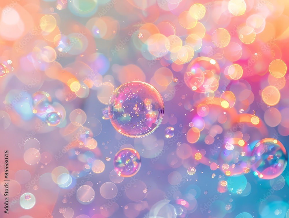 Shiny soap bubbles drift lazily across clear blue sky Shiny soap bubbles drift lazily across clear blue sky