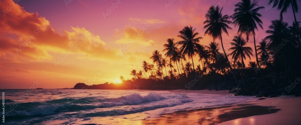 Dreamlike watercolor painting of a secluded beach