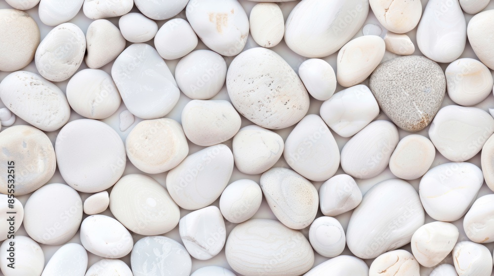 Close-up of smooth white pebbles forming a seamless, calming pattern. Perfect for spa, zen garden, and natural designs. Close-up of smooth white pebbles forming a seamless, calming pattern. Perfect for spa, zen garden, and natural designs.