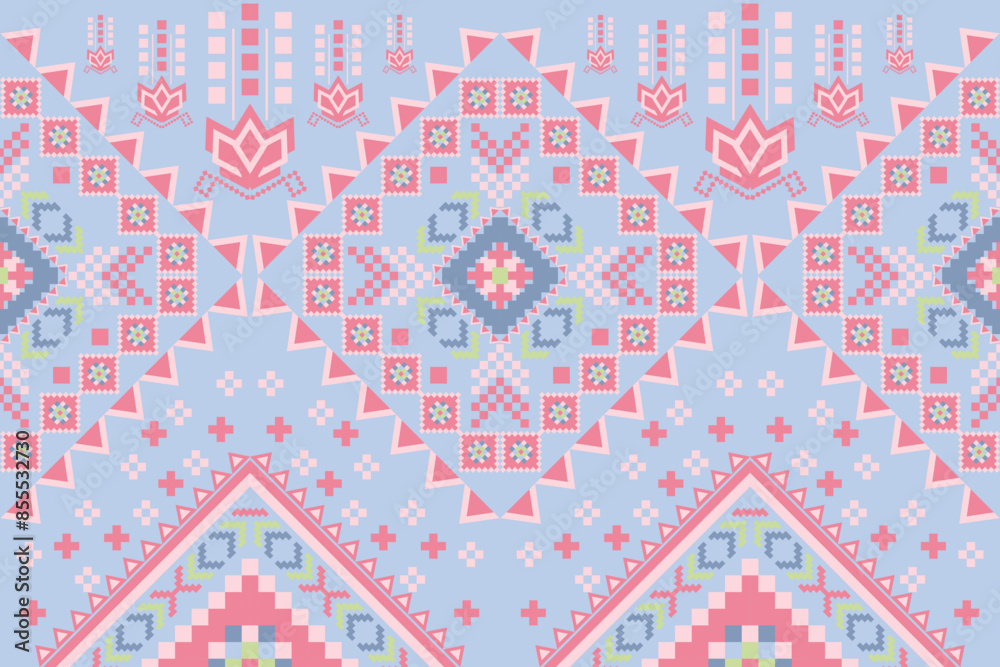 Fototapeta premium Geometric ethnic oriental seamless pattern traditional Design for background, carpet, wallpaper, clothing, wrapping, Batik, fabric, vector, illustration, boho embroidery style.