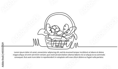 Continuous one line design of picnic basket.Minimalist style vector illustration on white background.