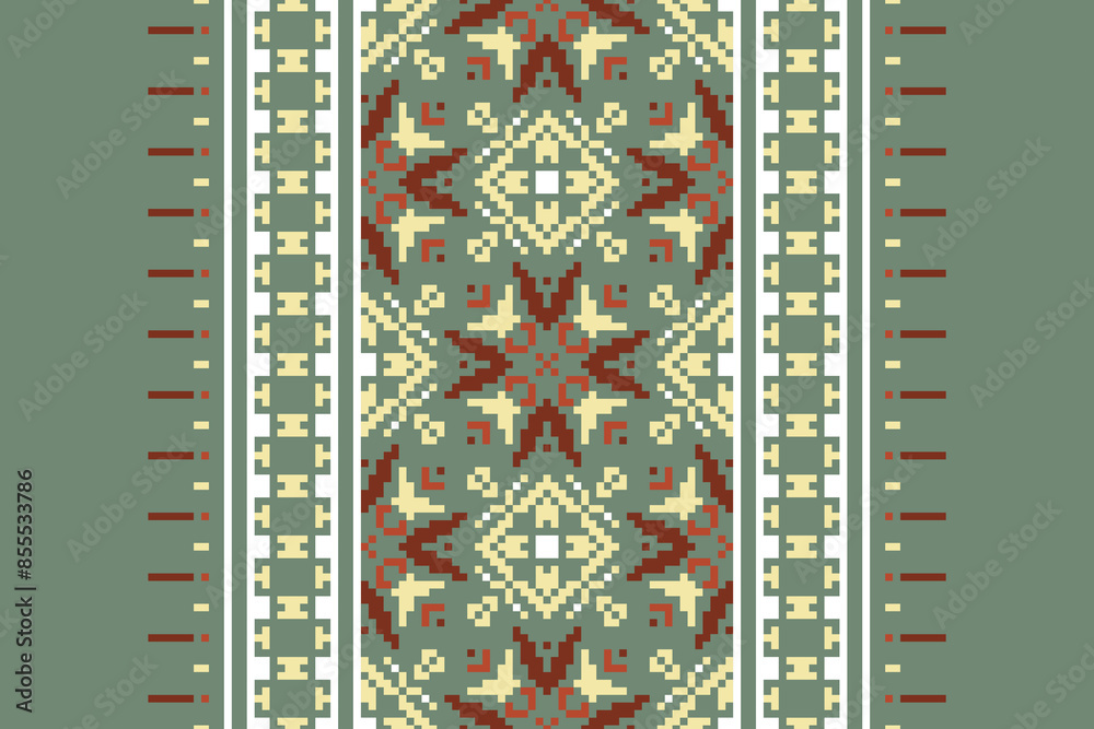 Pixel Ethnic pattern vector background. seamless pattern traditional, Design for background, wallpaper, Batik, fabric, carpet, clothing, wrapping, and textile. ethnic pattern Vector illustration. Pixel Ethnic pattern vector background. seamless pattern traditional, Design for background, wallpaper, Batik, fabric, carpet, clothing, wrapping, and textile. ethnic pattern Vector illustration.