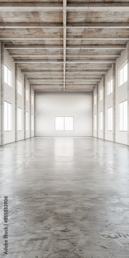 Empty warehouse building interiors in neutral tones with ample copy space. Concept image on commerce, stock, storage and industrial businesses. Empty warehouse building interiors in neutral tones with ample copy space. Concept image on commerce, stock, storage and industrial businesses.