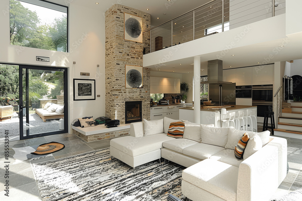 Obraz premium Modern White Living Room and Kitchen