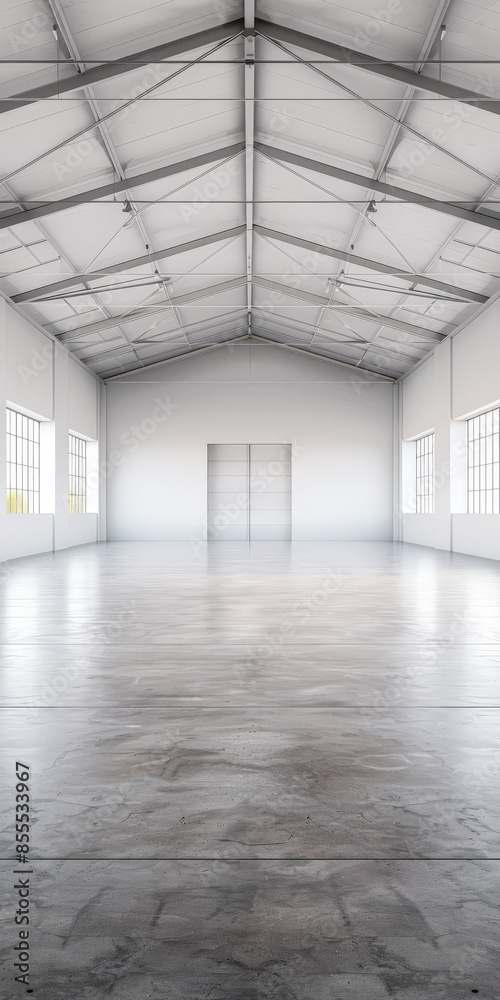 Empty warehouse building interiors in neutral tones with ample copy space. Concept image on commerce, stock, storage and industrial businesses. Empty warehouse building interiors in neutral tones with ample copy space. Concept image on commerce, stock, storage and industrial businesses.