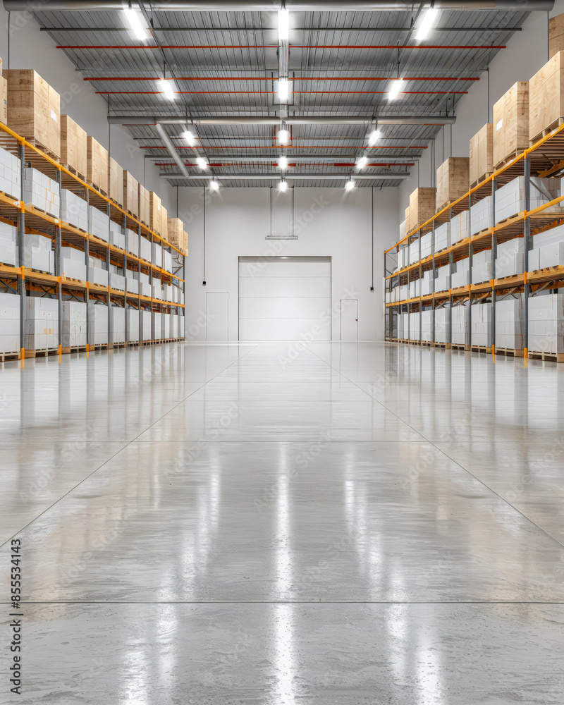 Empty warehouse building interiors in neutral tones with ample copy space. Concept image on commerce, stock, storage and industrial businesses. Empty warehouse building interiors in neutral tones with ample copy space. Concept image on commerce, stock, storage and industrial businesses.